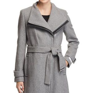 Calvin Klein Gray Wool Coat with Leather Trim